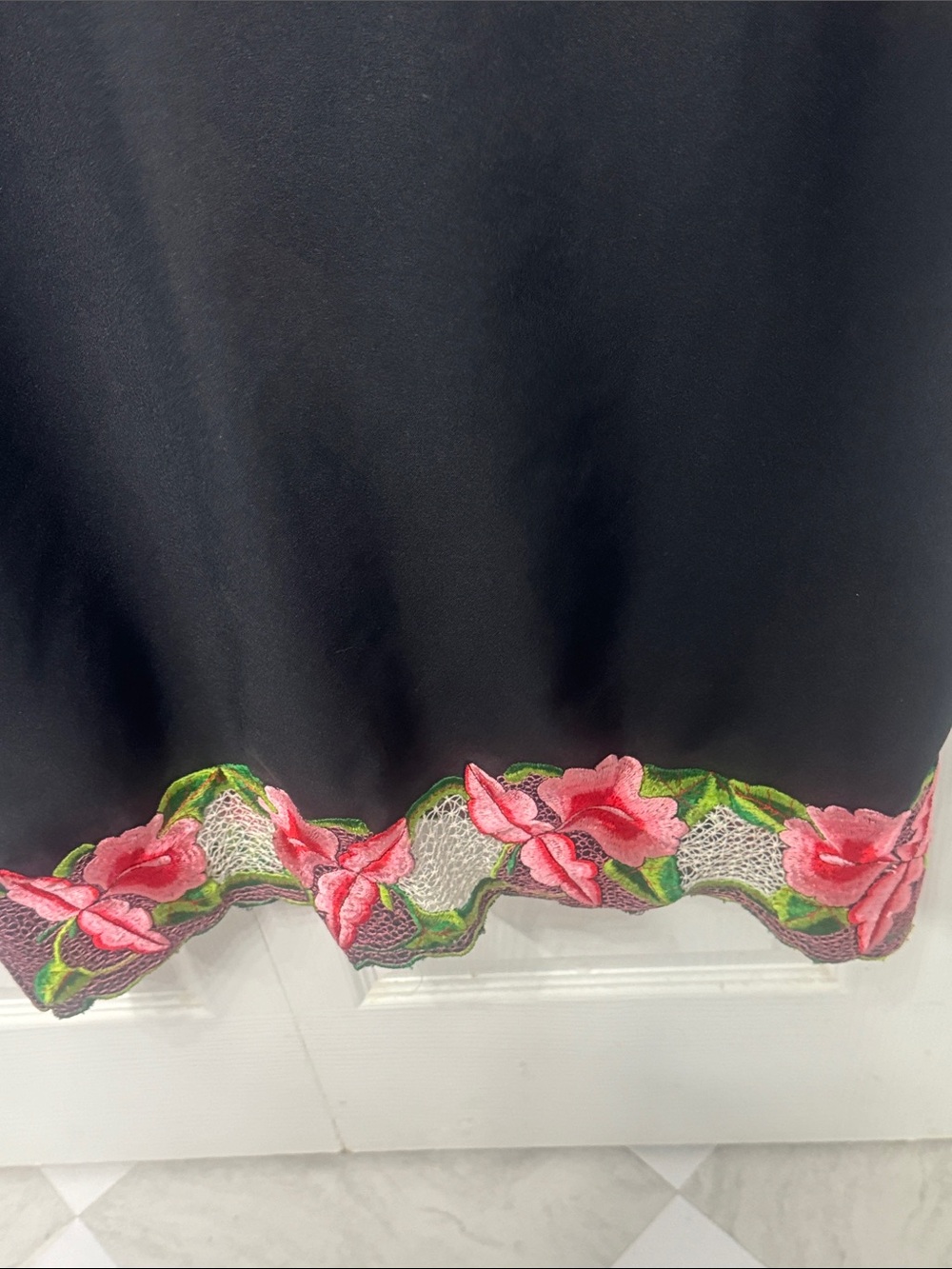 Black Midi Dress with Pink Floral Embroidered Accents - Picture 8 of 8